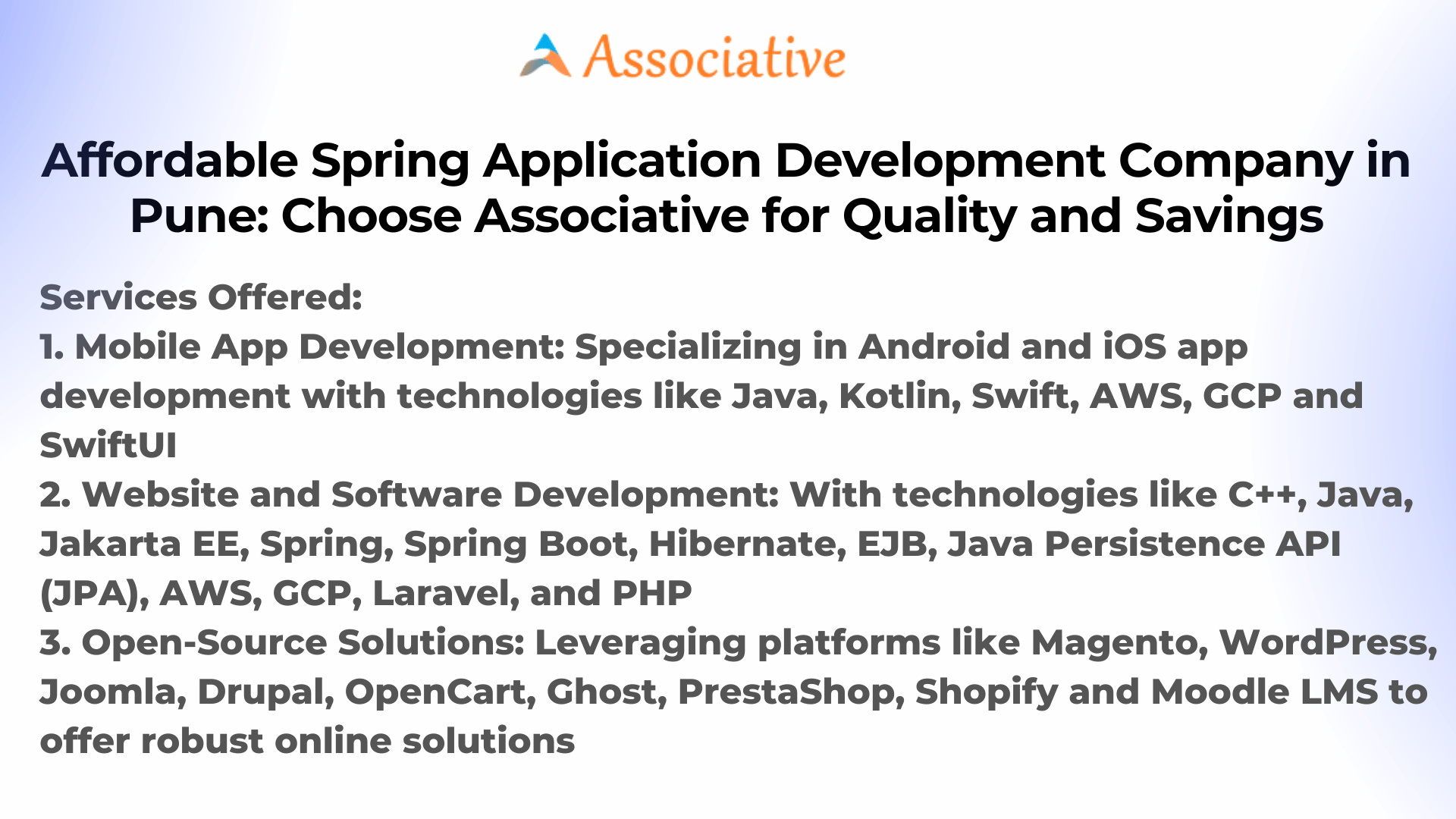 Affordable Spring Application Development Company in Pune Choose Associative for Quality and Savings