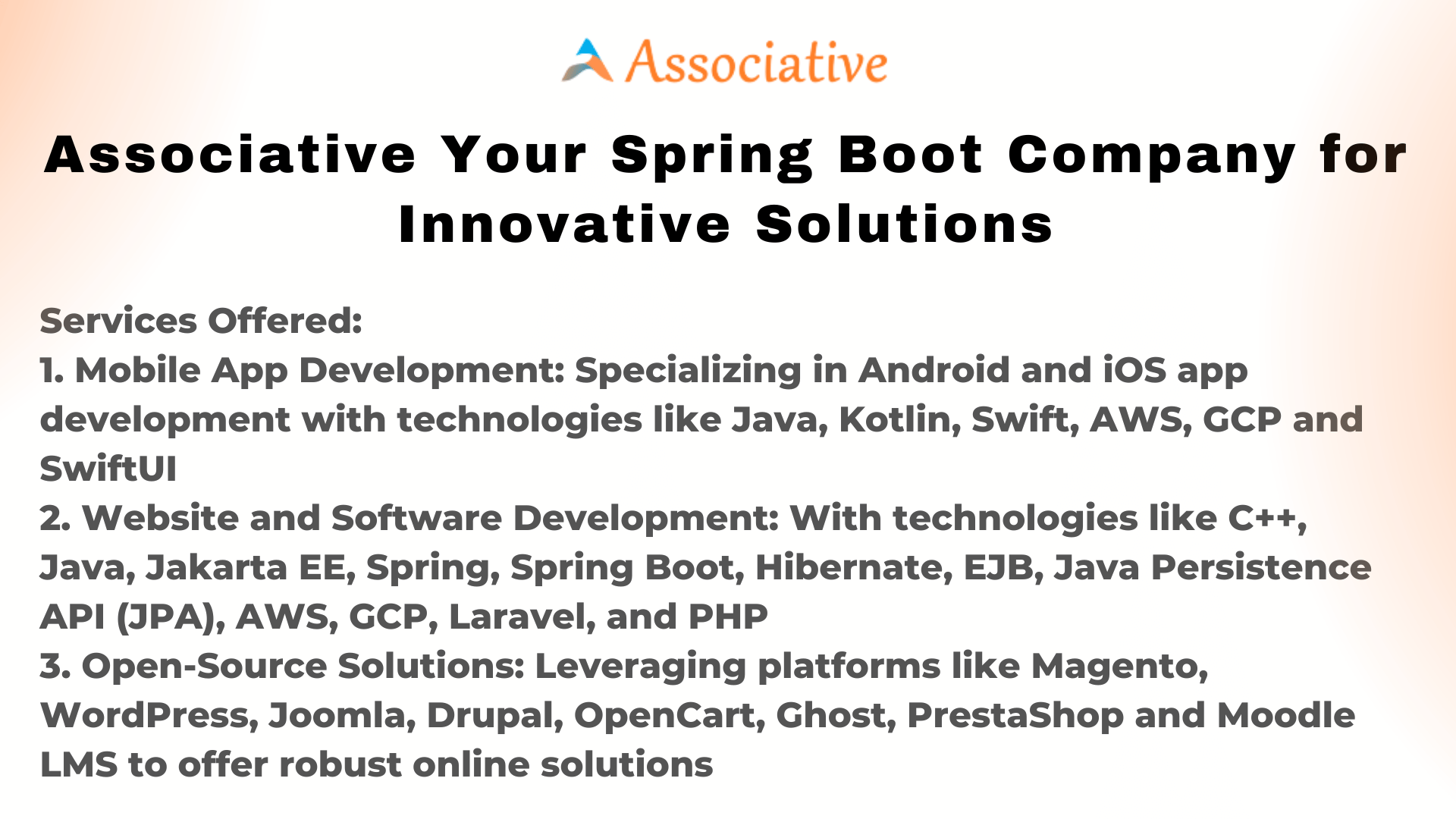 Associative Your Spring Boot Company for Innovative Solutions