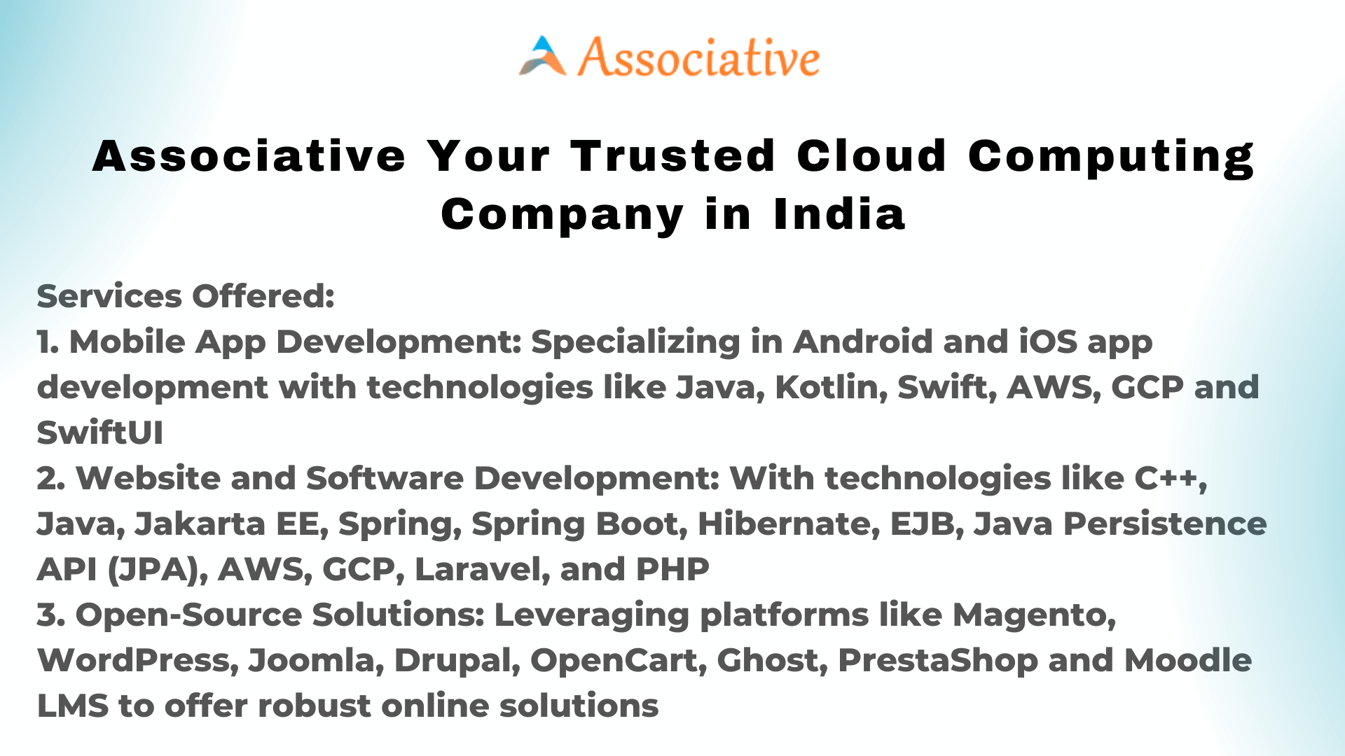 Associative Your Trusted Cloud Computing Company in India
