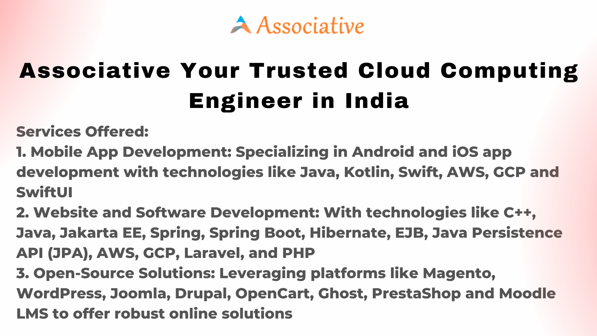 Associative Your Trusted Cloud Computing Engineer in India
