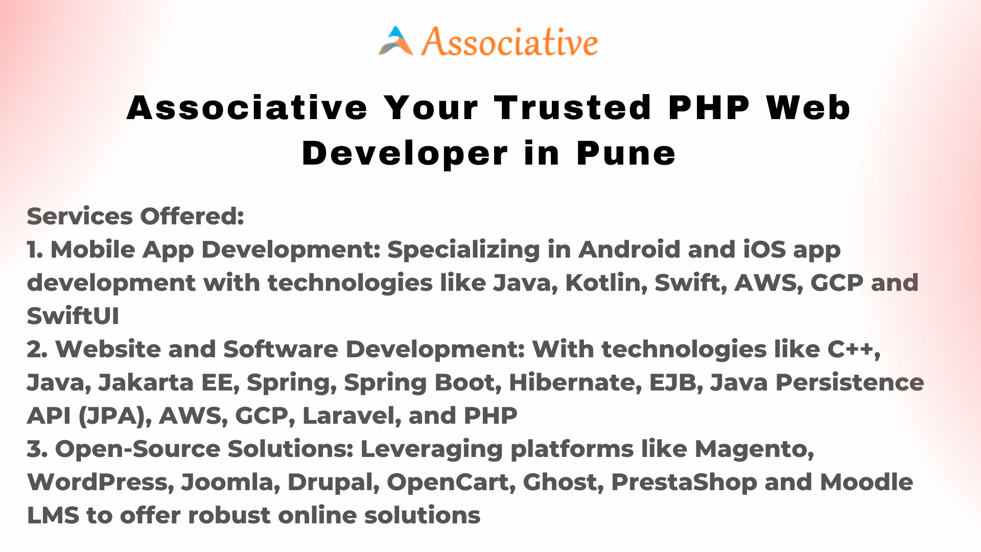 Associative Your Trusted PHP Web Developer in Pune