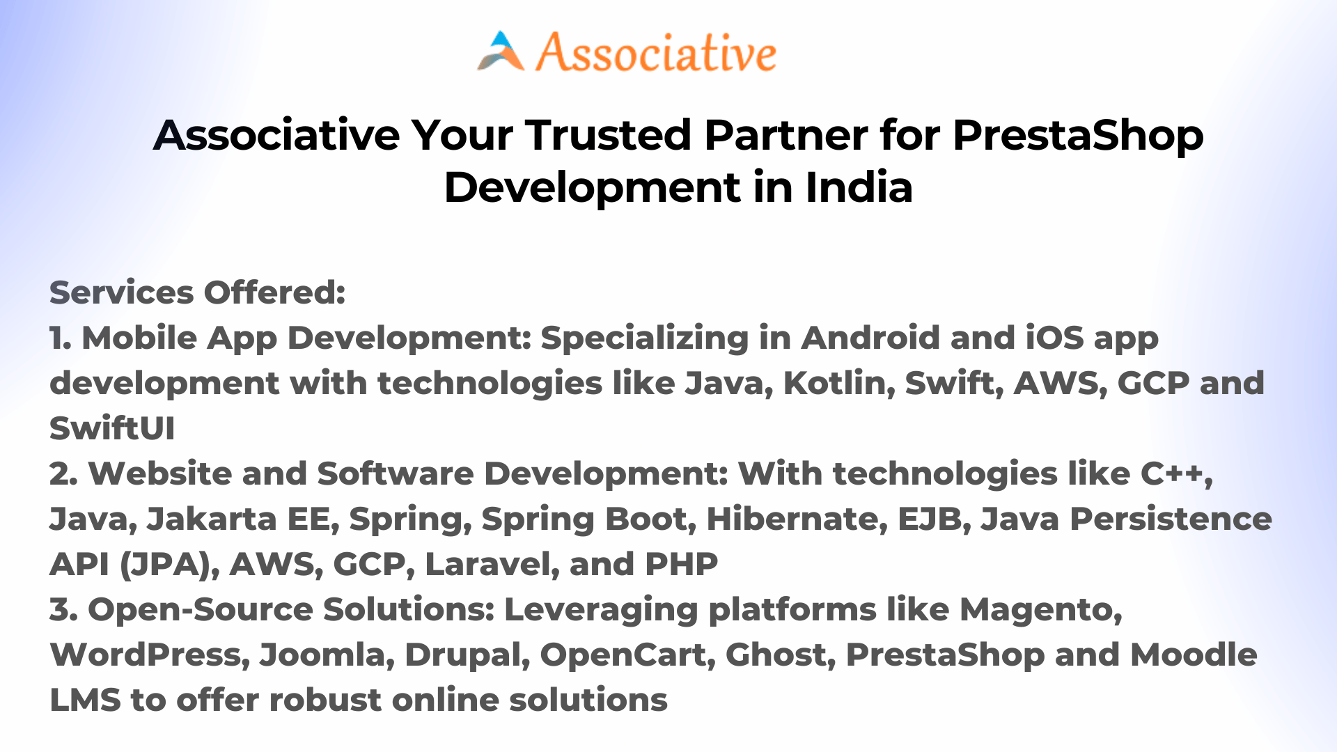 Associative Your Trusted Partner for PrestaShop Development in India