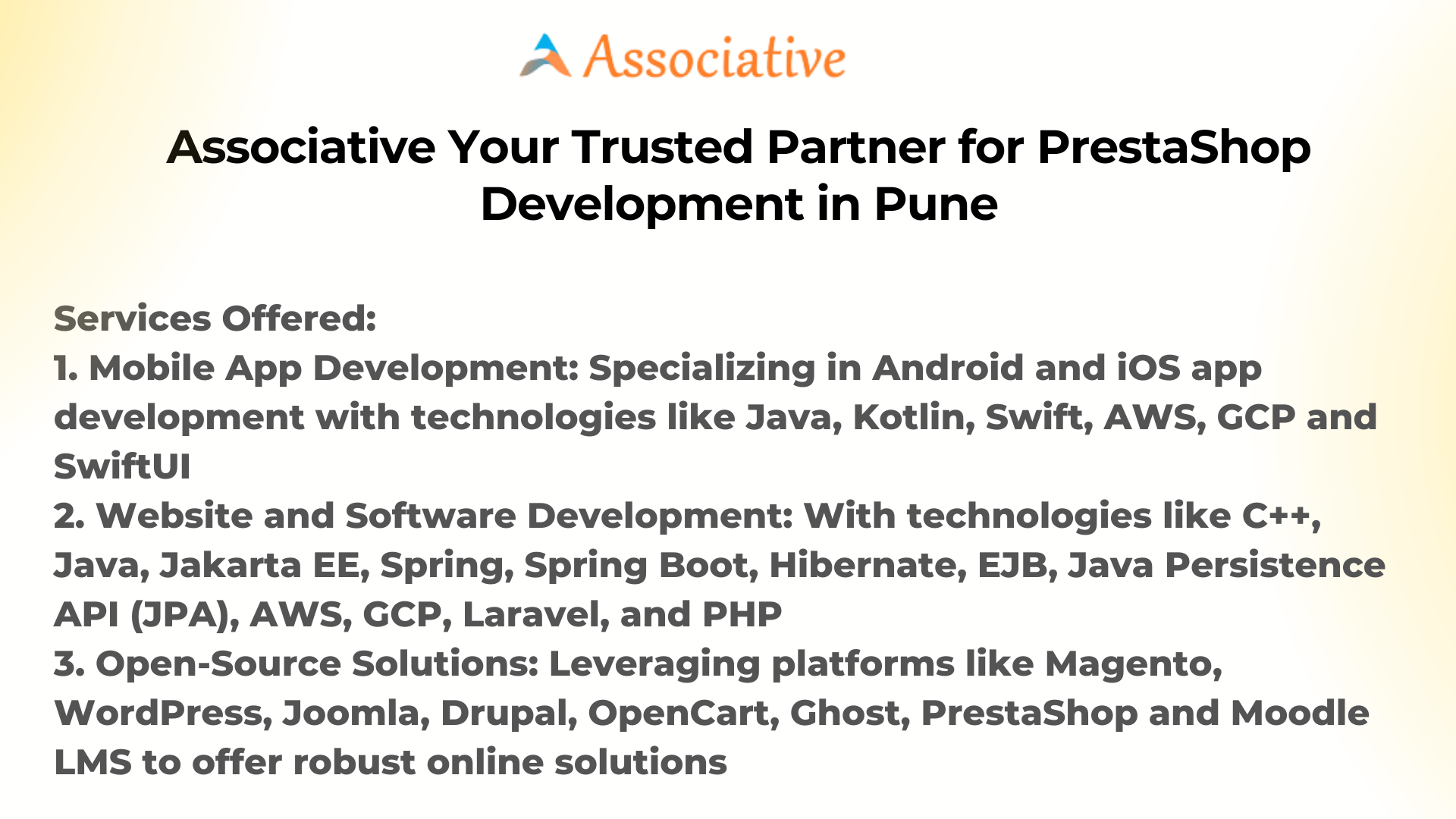 Associative Your Trusted Partner for PrestaShop Development in Pune