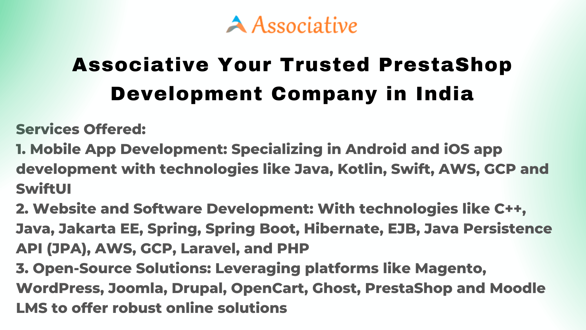 Associative Your Trusted PrestaShop Development Company in India