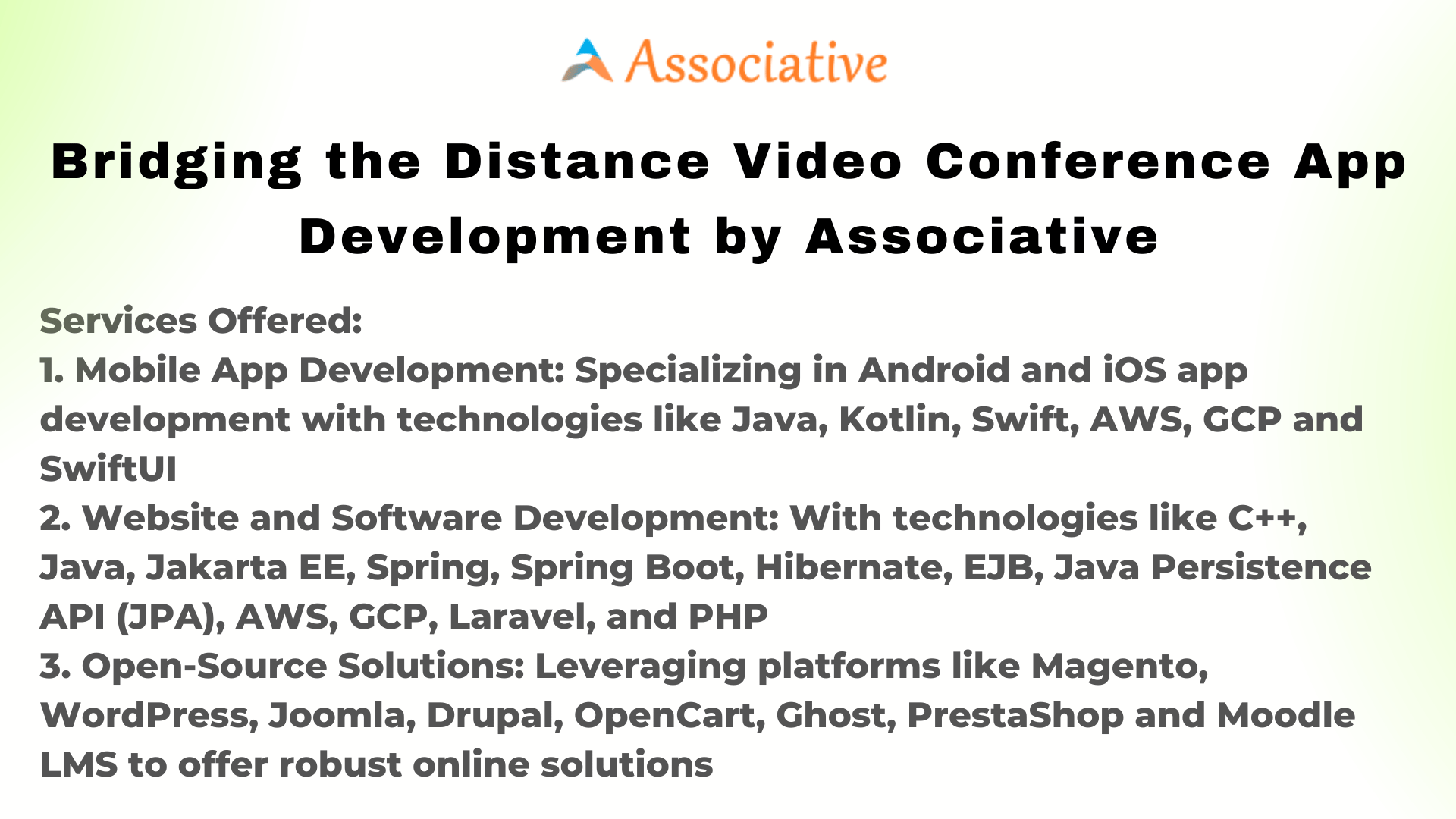 Bridging the Distance Video Conference App Development by Associative