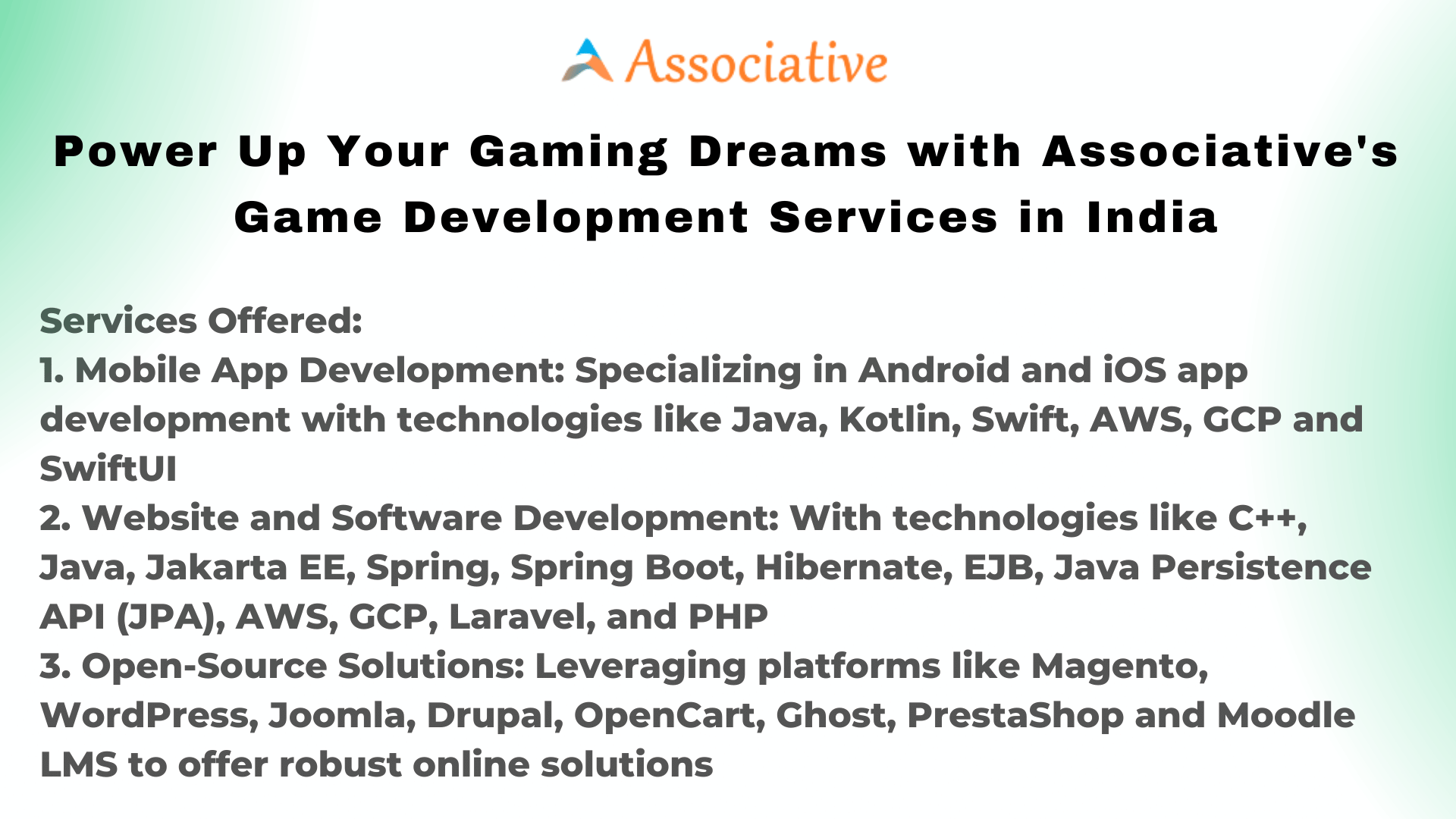 Power Up Your Gaming Dreams with Associative's Game Development Services in India