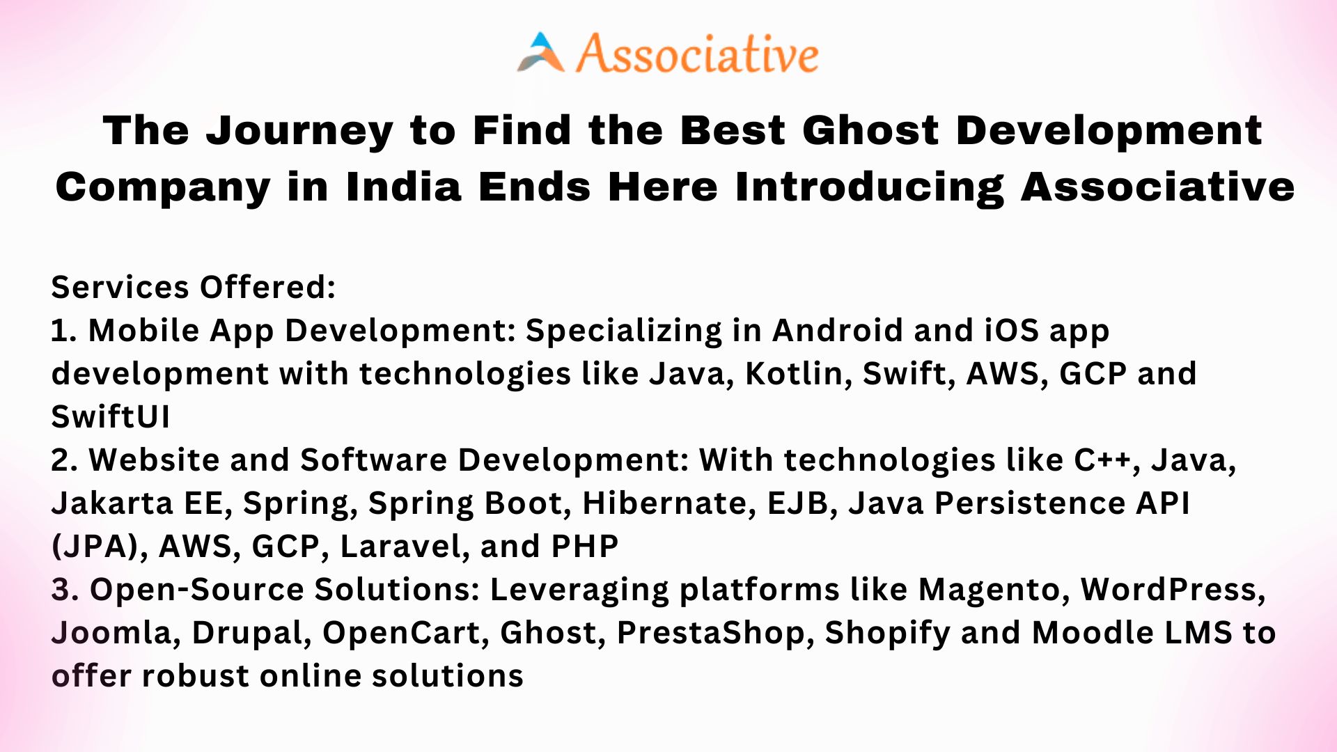 The Journey to Find the Best Ghost Development Company in India Ends Here Introducing Associative