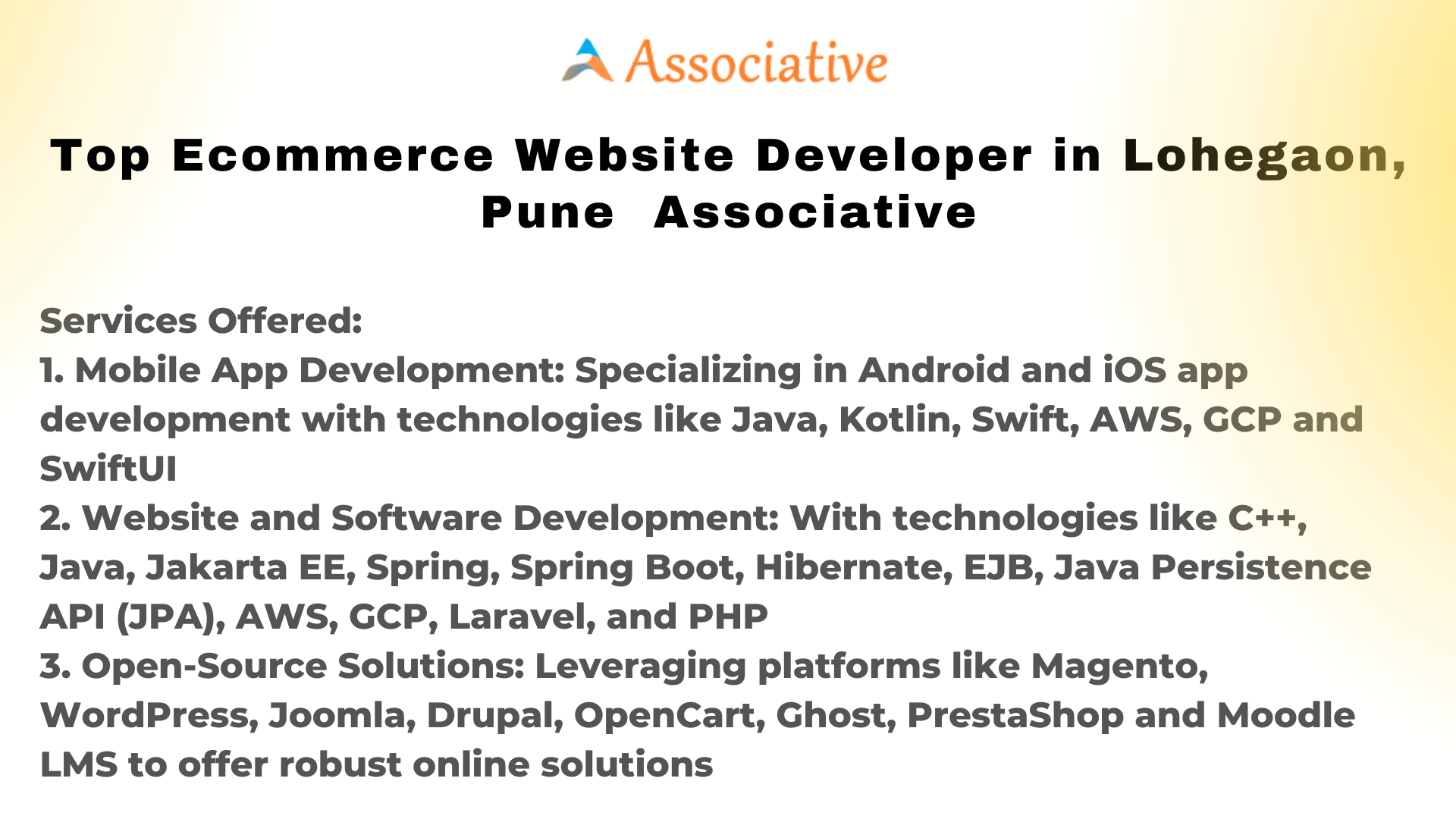 Top Ecommerce Website Developer in Lohegaon, Pune Associative