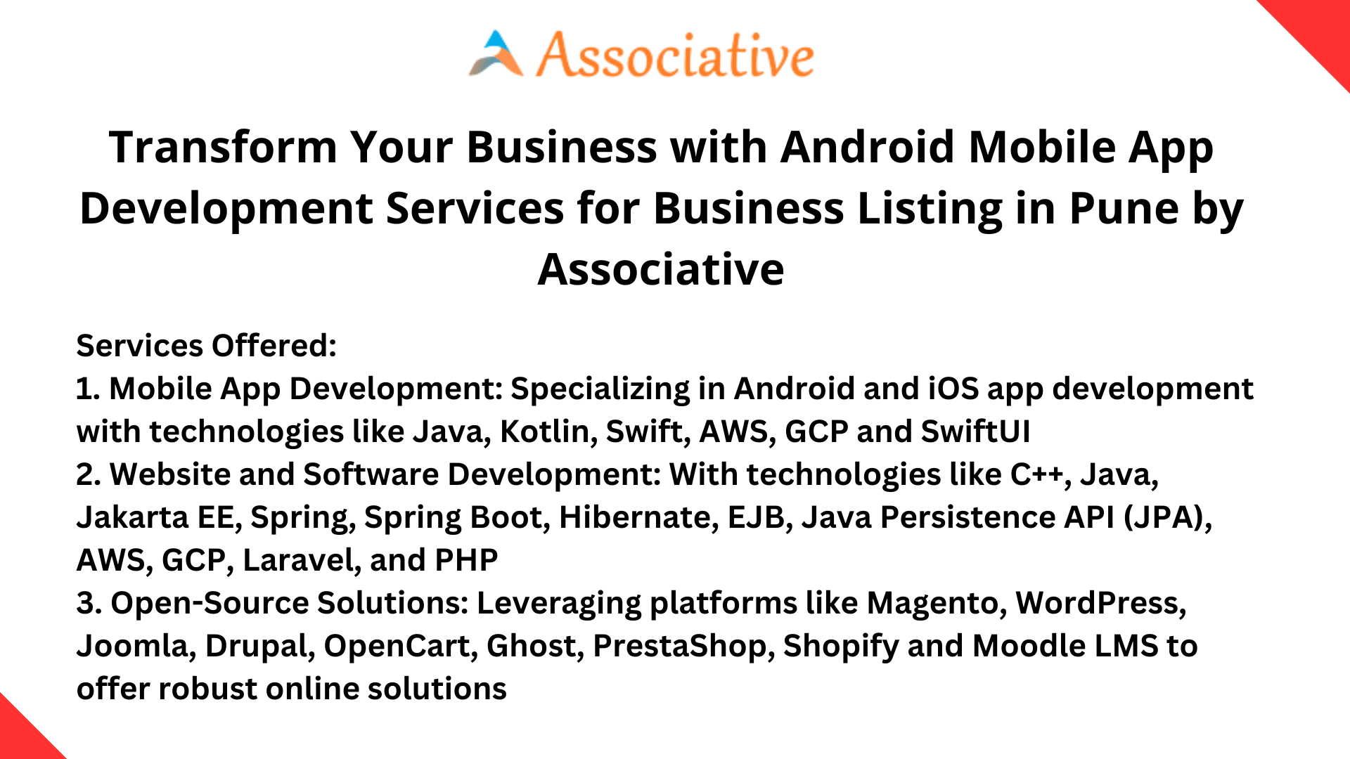 Transform Your Business with Android Mobile App Development Services for Business Listing in Pune by Associative