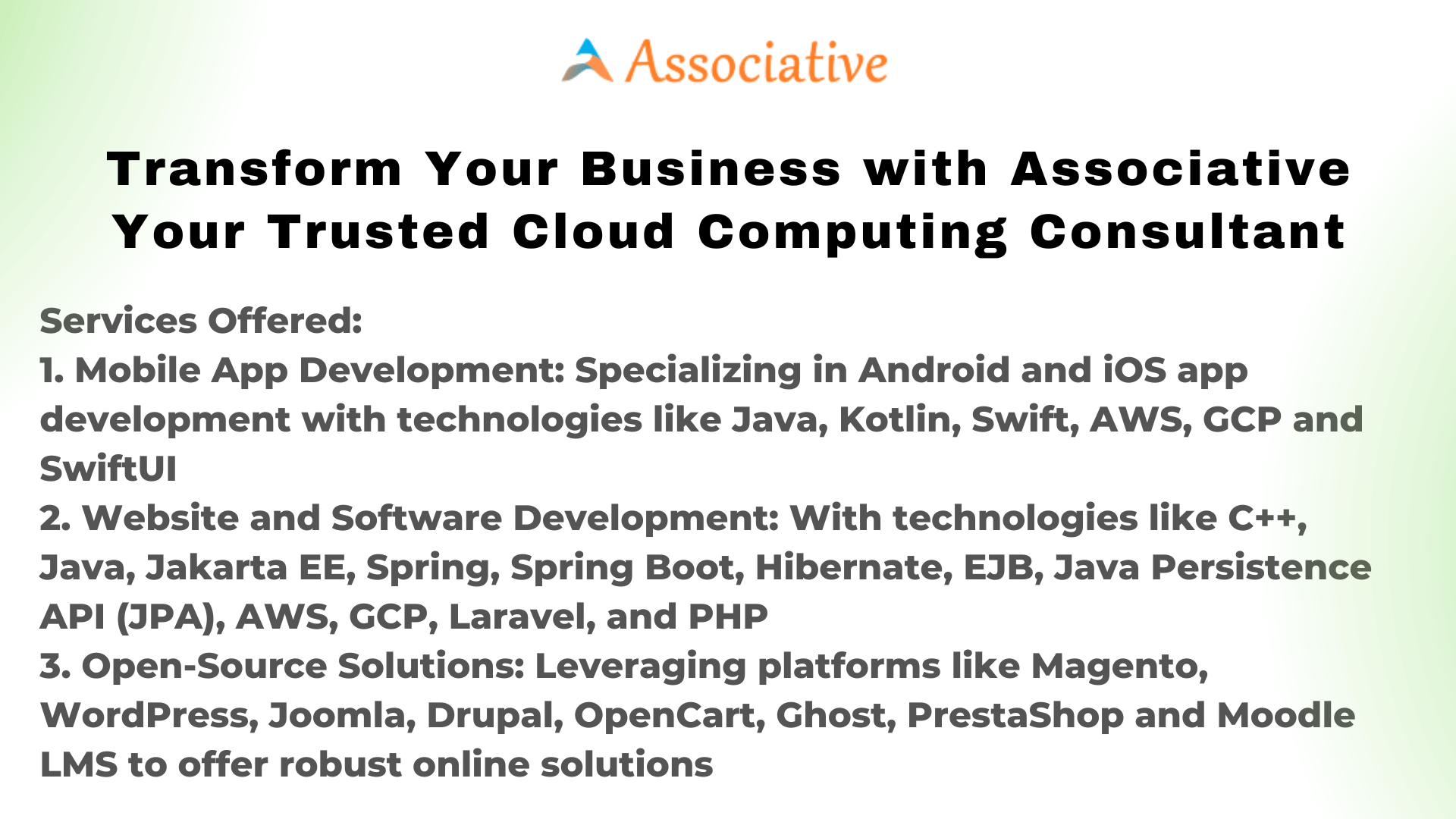 Transform Your Business with Associative Your Trusted Cloud Computing Consultant