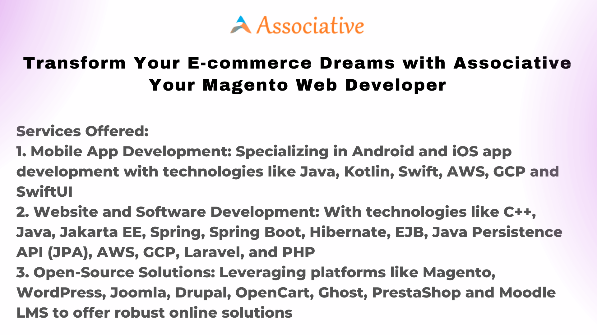Transform Your E-commerce Dreams with Associative Your Magento Web Developer