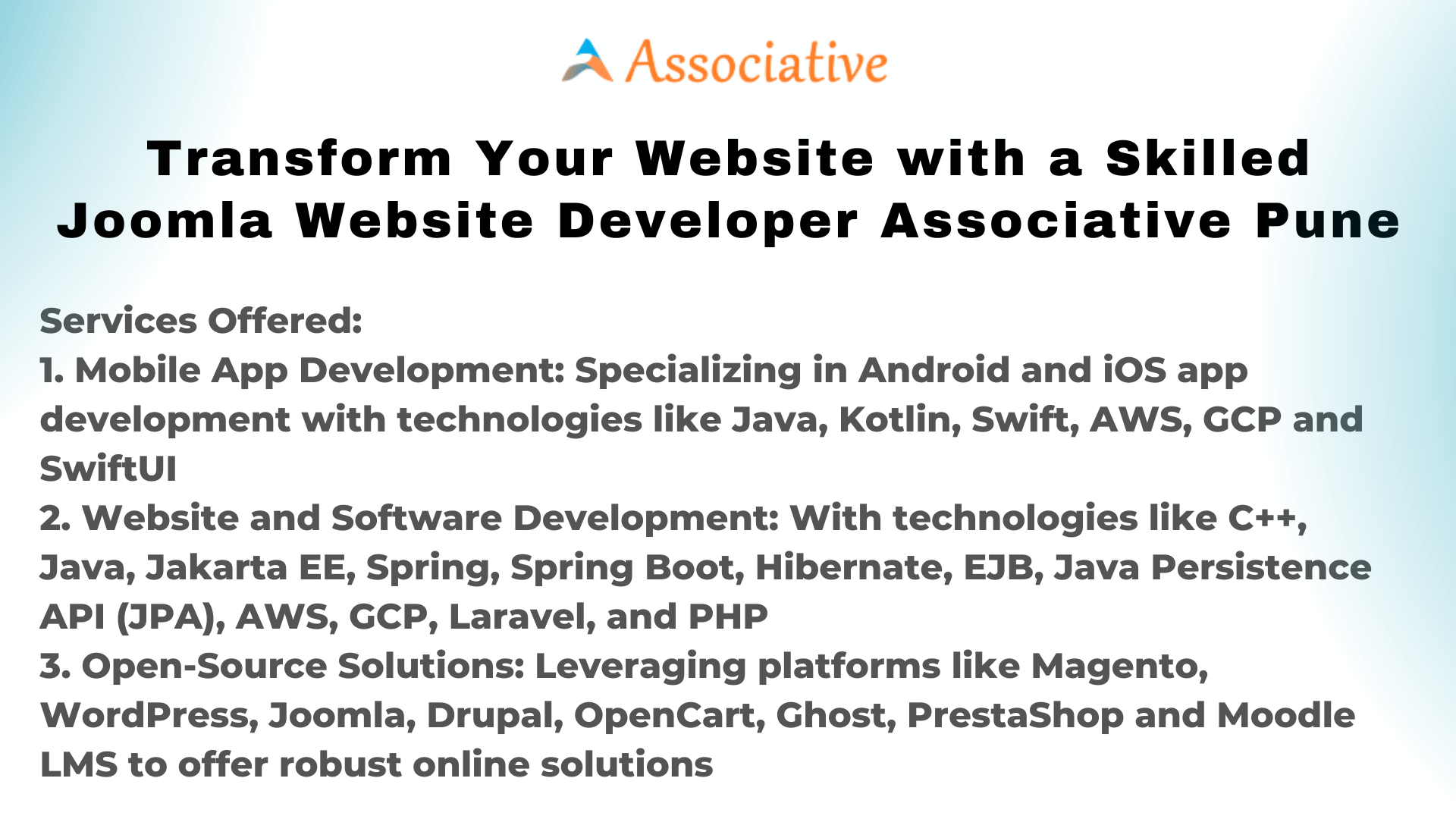 Transform Your Website with a Skilled Joomla Website Developer Associative Pune