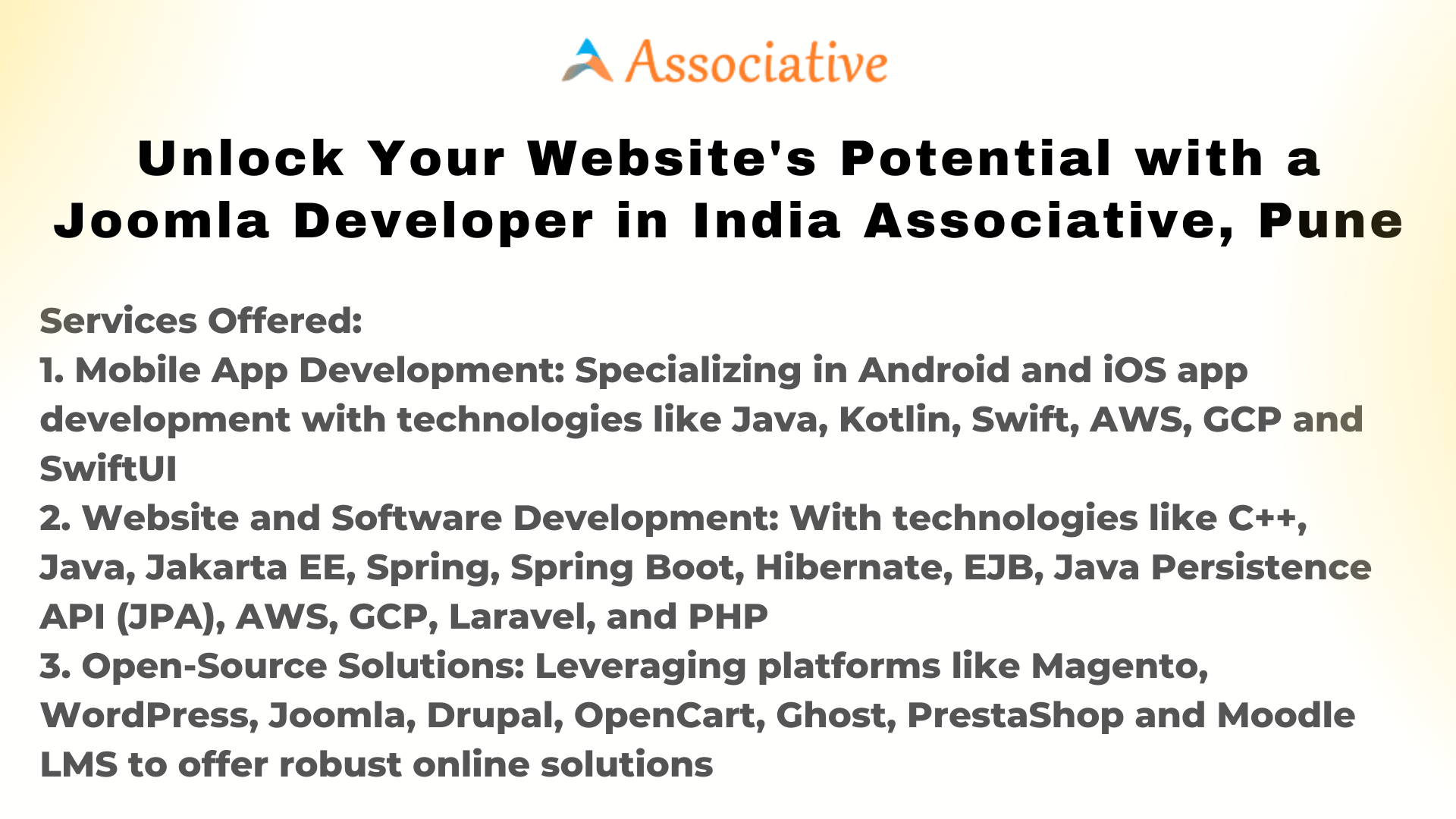 Unlock Your Website's Potential with a Joomla Developer in India Associative, Pune
