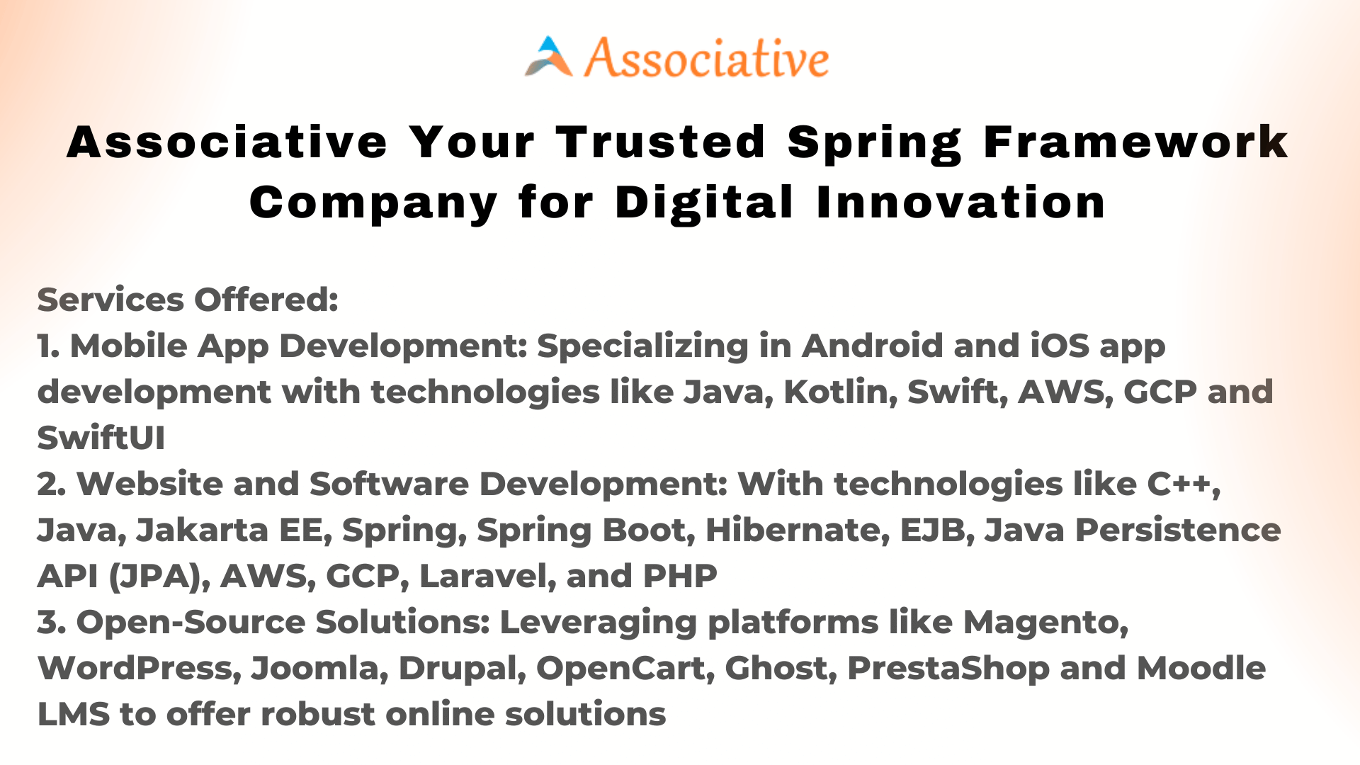 Associative Your Trusted Spring Framework Company for Digital Innovation