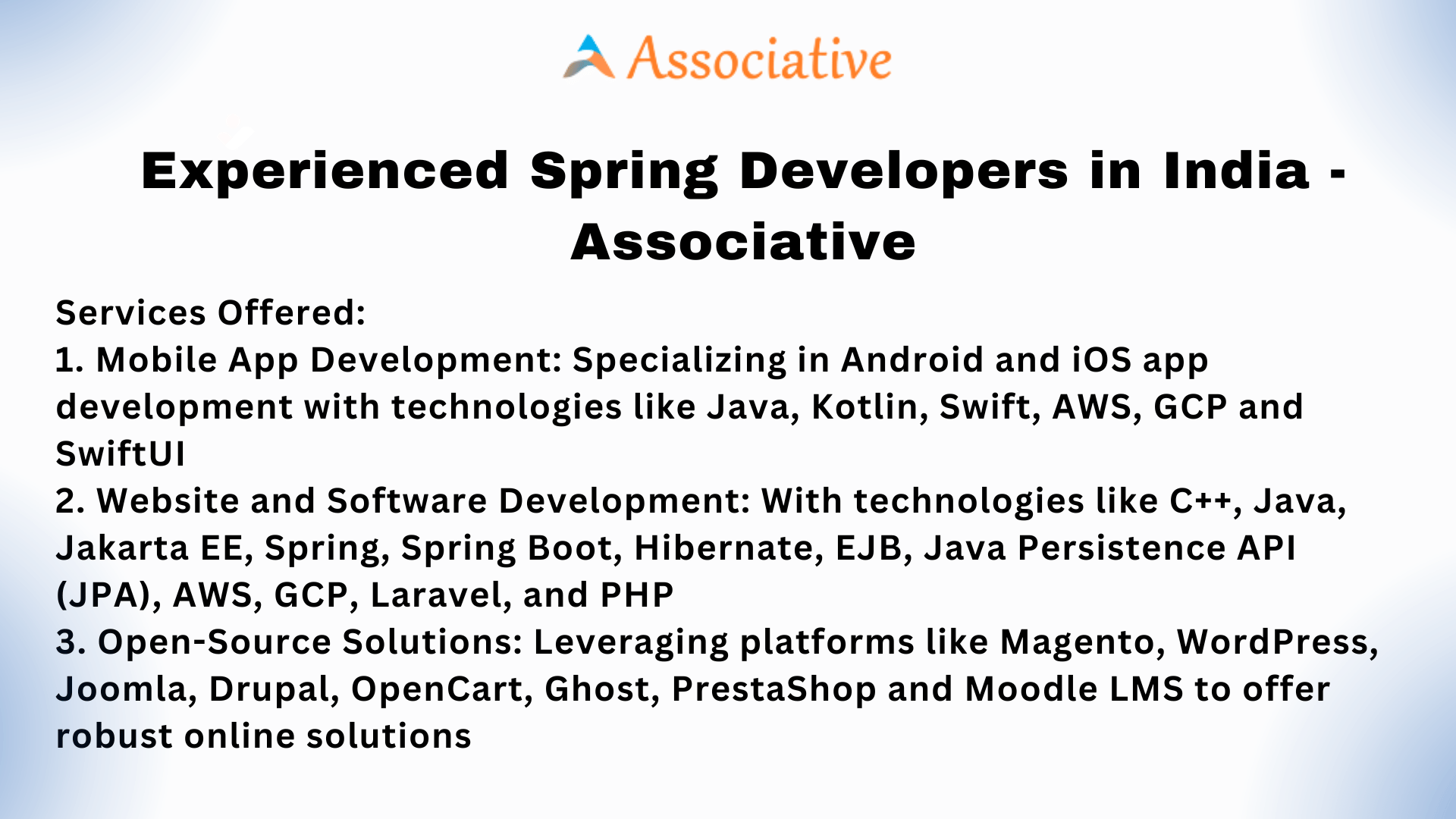 Experienced Spring Developers in India - Associative