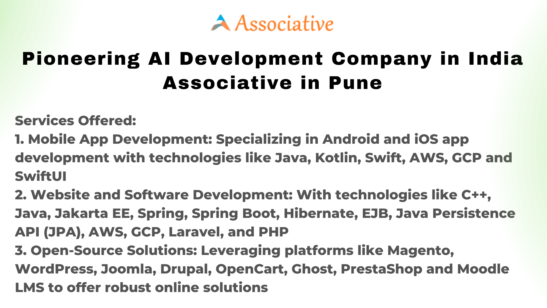 Pioneering AI Development Company in India Associative in Pune