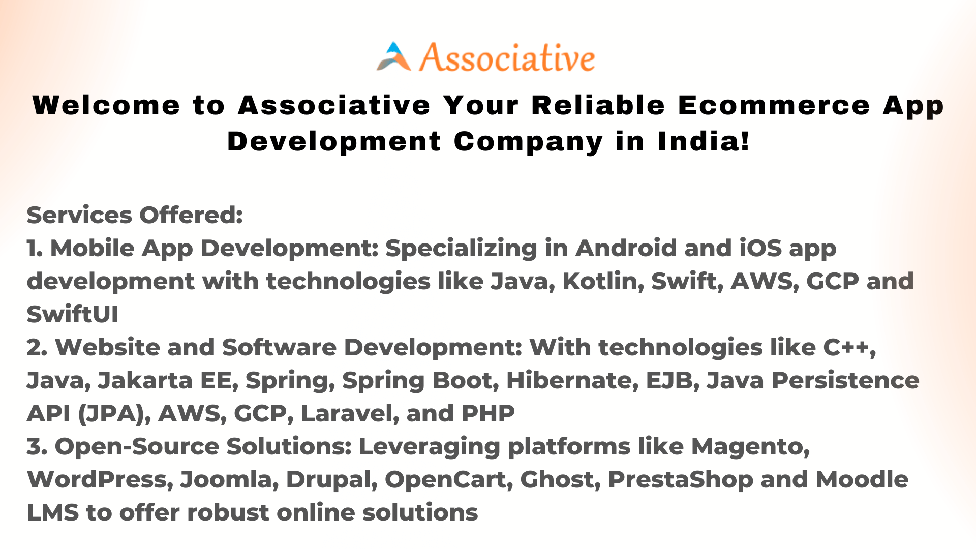 Welcome to Associative Your Reliable Ecommerce App Development Company in India