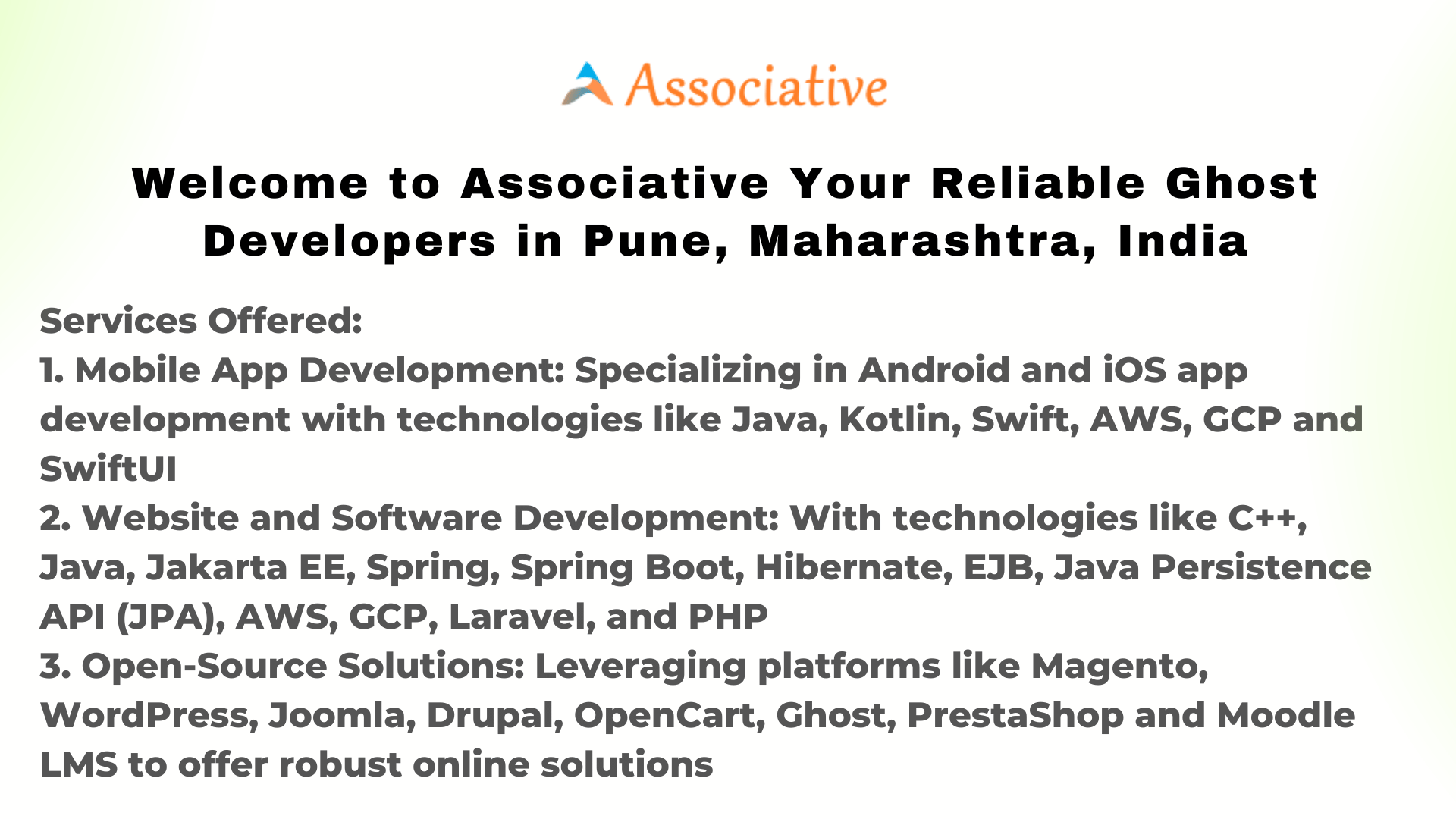 Welcome to Associative Your Reliable Ghost Developers in Pune, Maharashtra, India
