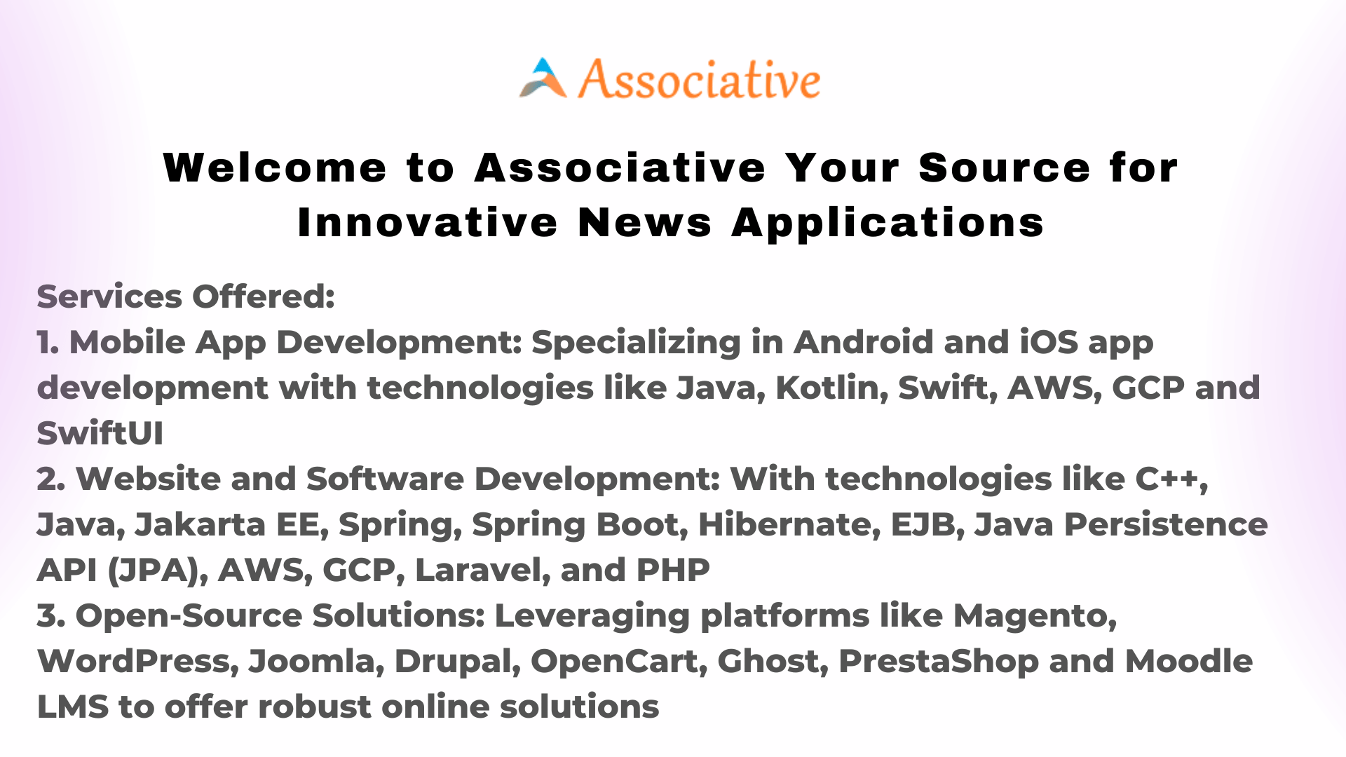 Welcome to Associative Your Source for Innovative News Applications