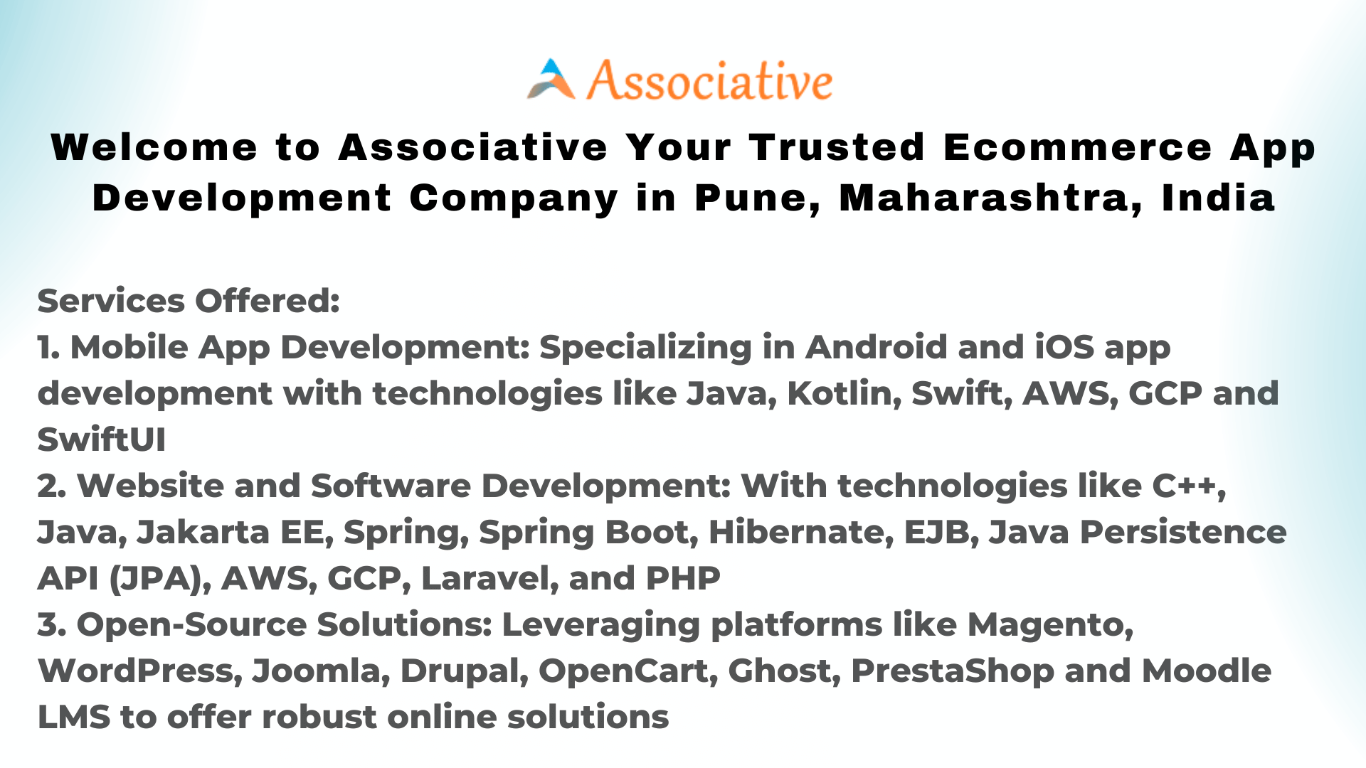 Welcome to Associative Your Trusted Ecommerce App Development Company in Pune, Maharashtra, India