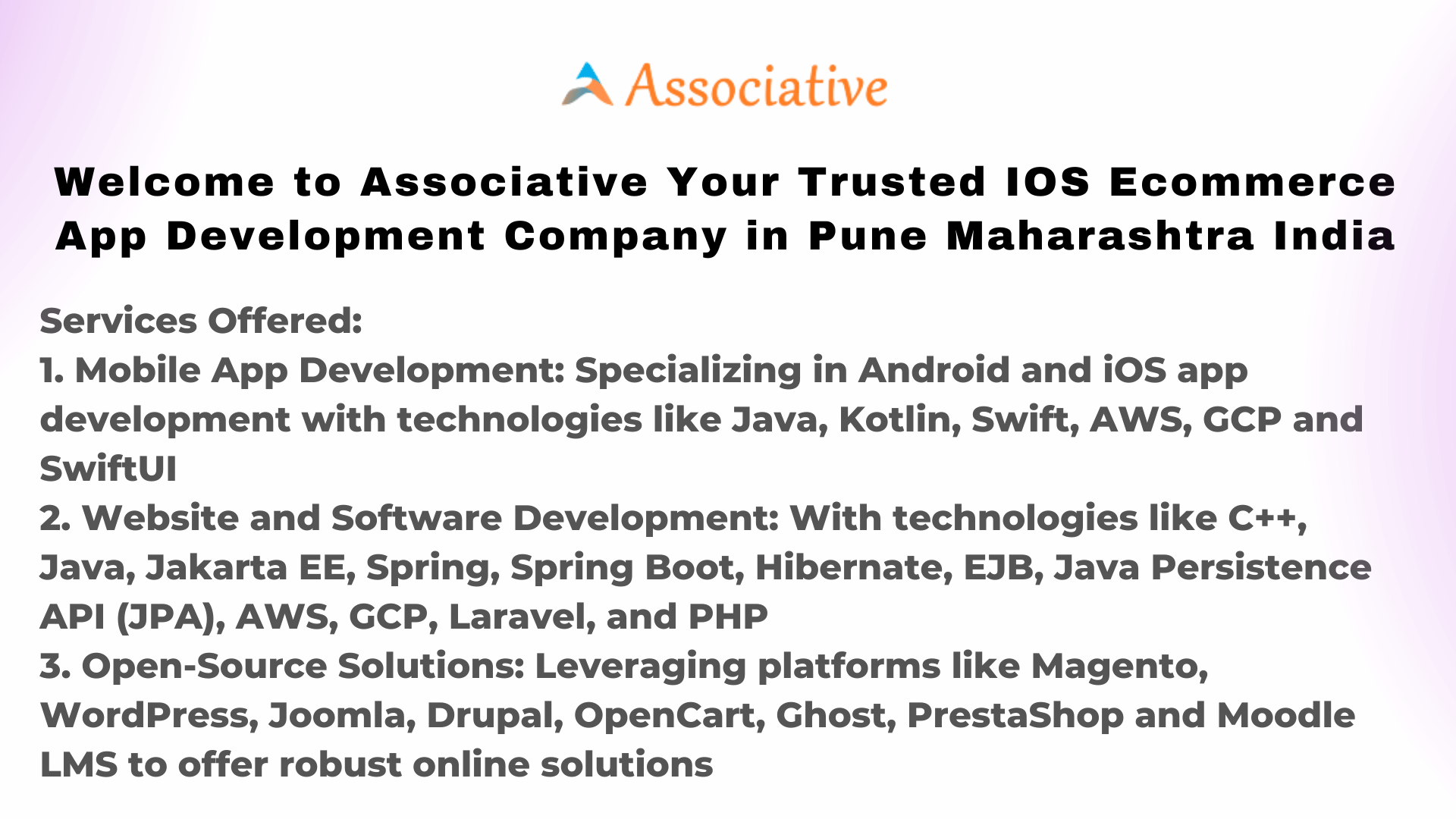 Welcome to Associative Your Trusted IOS Ecommerce App Development Company in Pune Maharashtra India