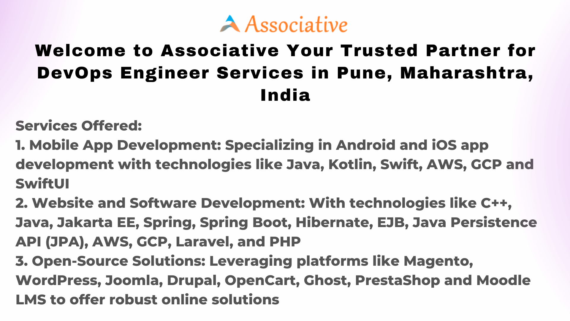 Welcome to Associative Your Trusted Partner for DevOps Engineer Services in Pune Maharashtra India