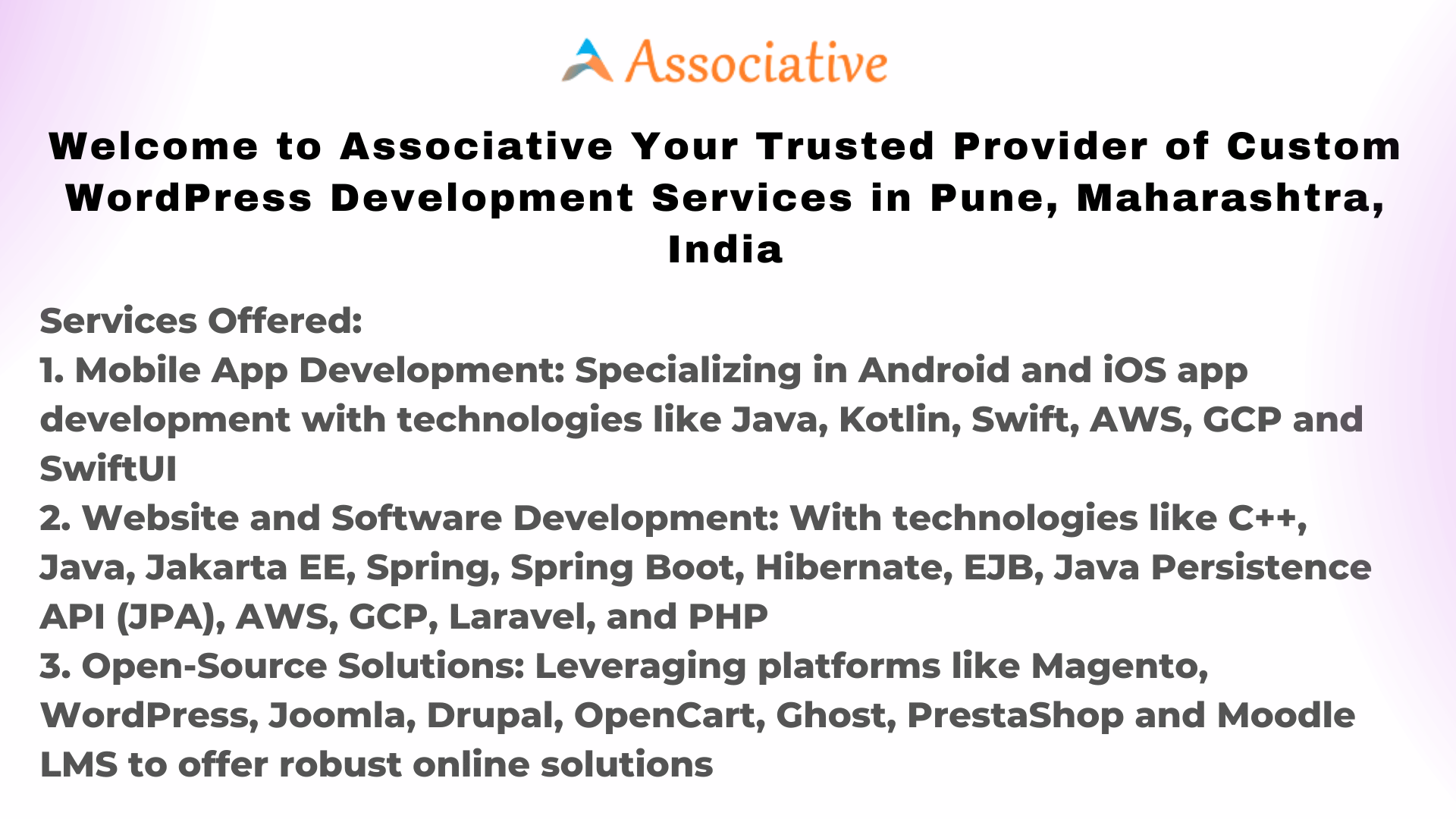 Welcome to Associative Your Trusted Provider of Custom WordPress Development Services in Pune Maharashtra India