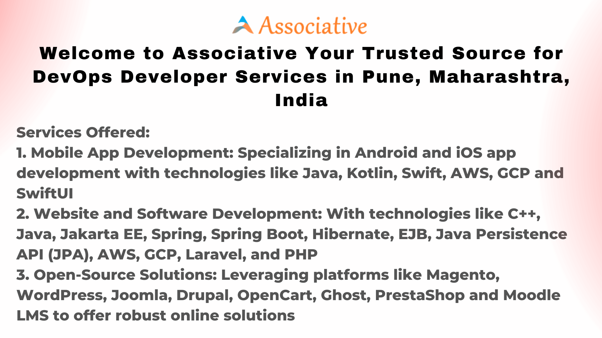 Welcome to Associative Your Trusted Source for DevOps Developer Services in Pune Maharashtra India