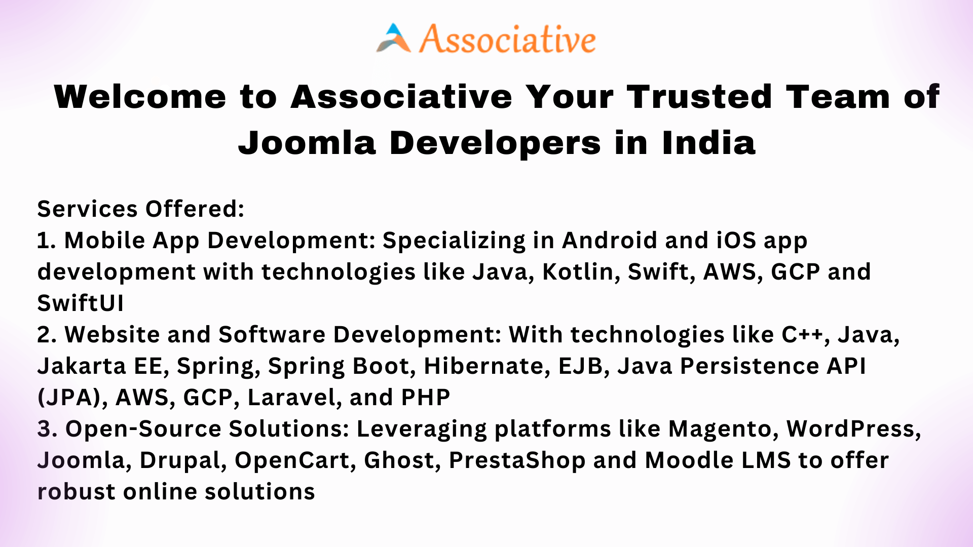 Welcome to Associative Your Trusted Team of Joomla Developers in India
